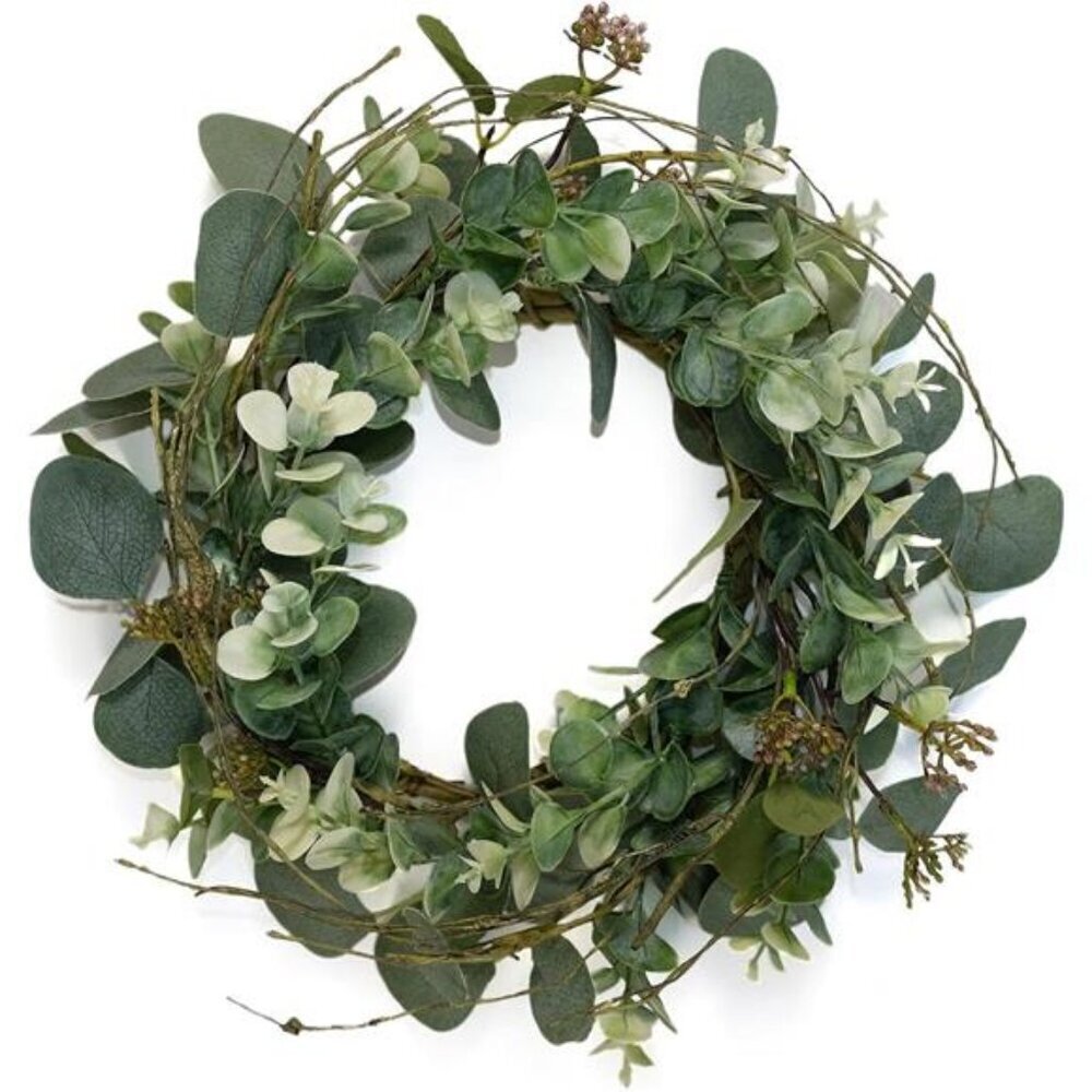 Round Eucalyptus Wreath 14" Artificial Green Leaves for Home